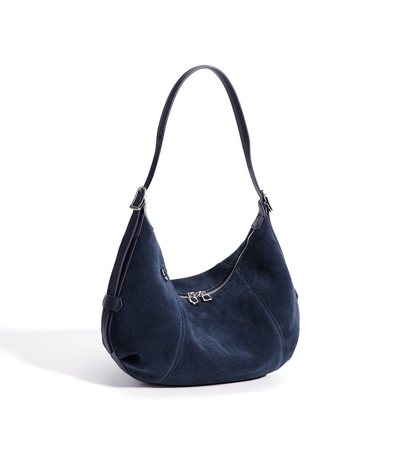 Suede Crescent Shoulder Bag