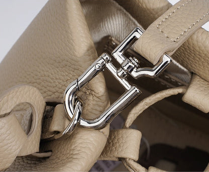 Woven Handle Cowhide Bucket Bag
