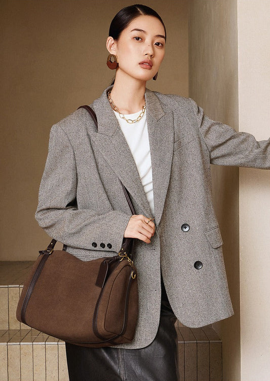 Suede Leather Shoulder Boston Bag