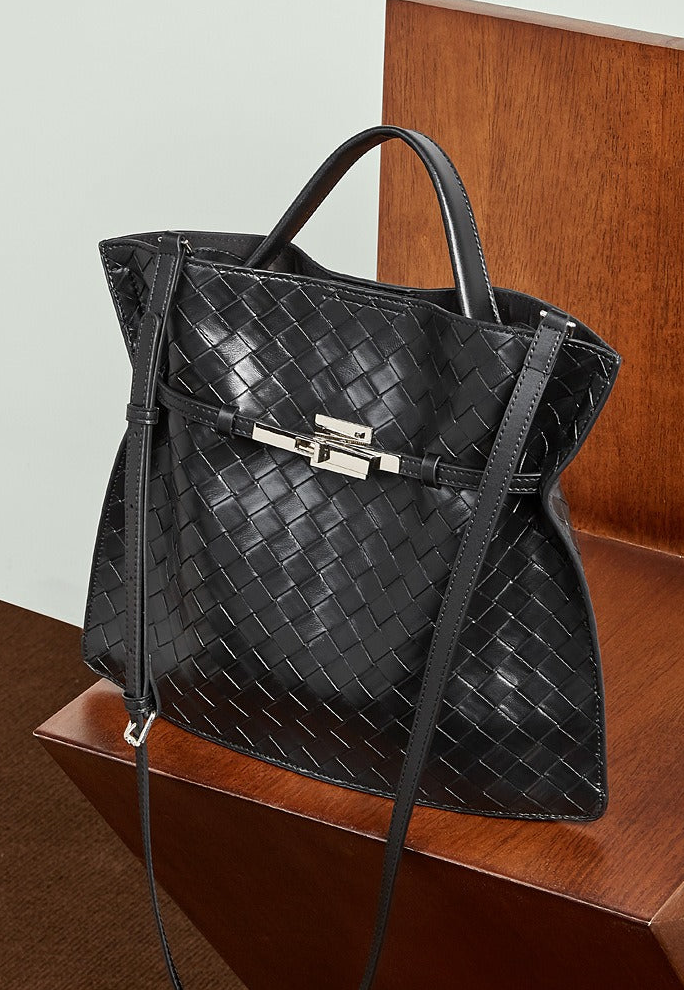 Woven Leather Convertible Tote Bag