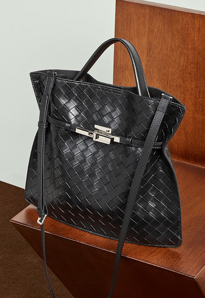 Woven Leather Convertible Tote Bag