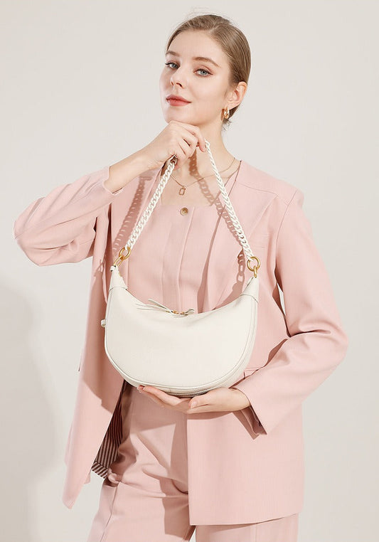 Elegant Pebbled Leather Crescent Bag