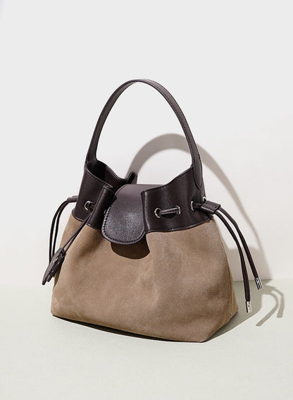 Suede Leather Bucket Shoulder Bag