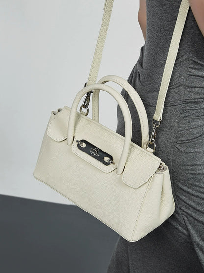 Textured Leather Twist Lock Handbag