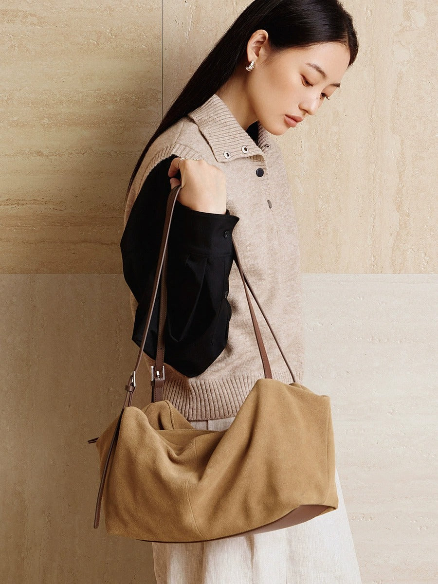 Minimalist Suede Leather Hobo Bag