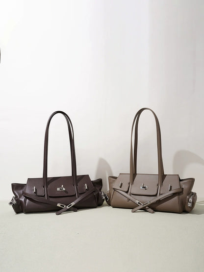 Leather East-West Turn-Lock Shoulder Bag