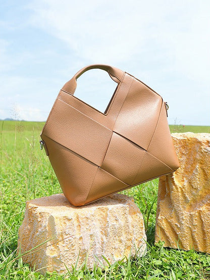 Woven Leather Geometric Tote Bag