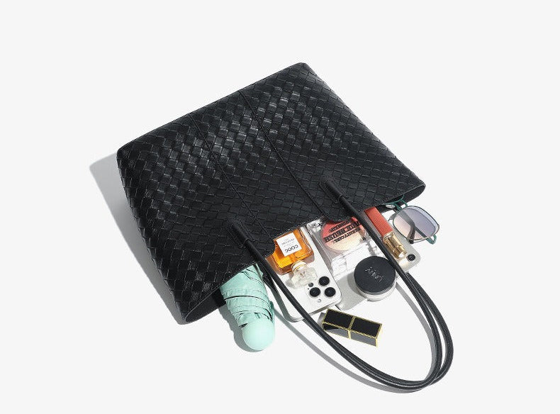 Woven Cowhide Shoulder Tote Bag