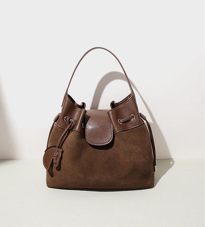 Suede Leather Bucket Shoulder Bag