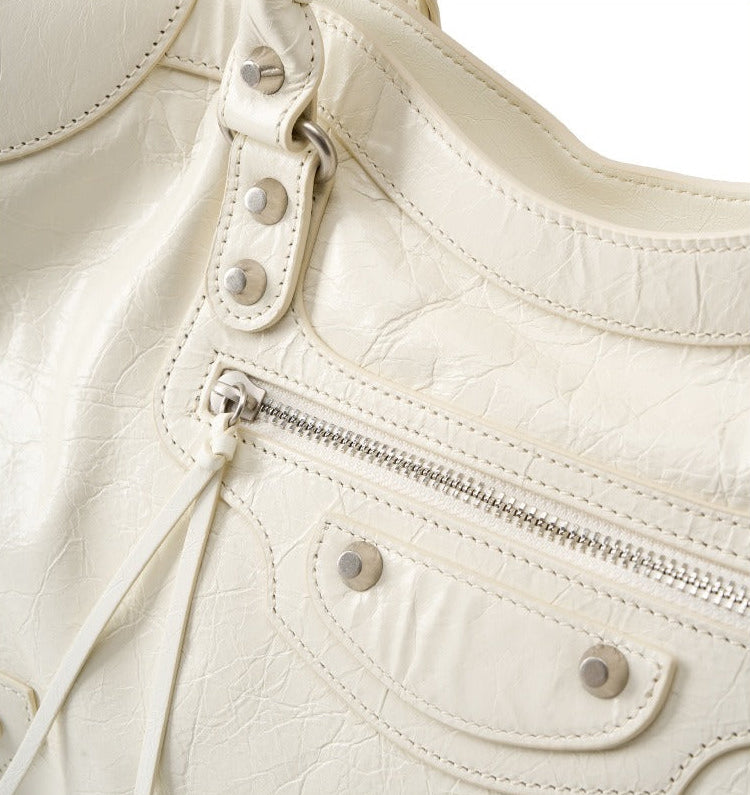 Crinkled Leather Rivet City Tote