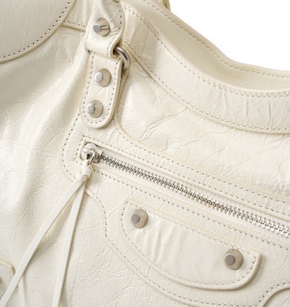 Crinkled Leather Rivet City Tote