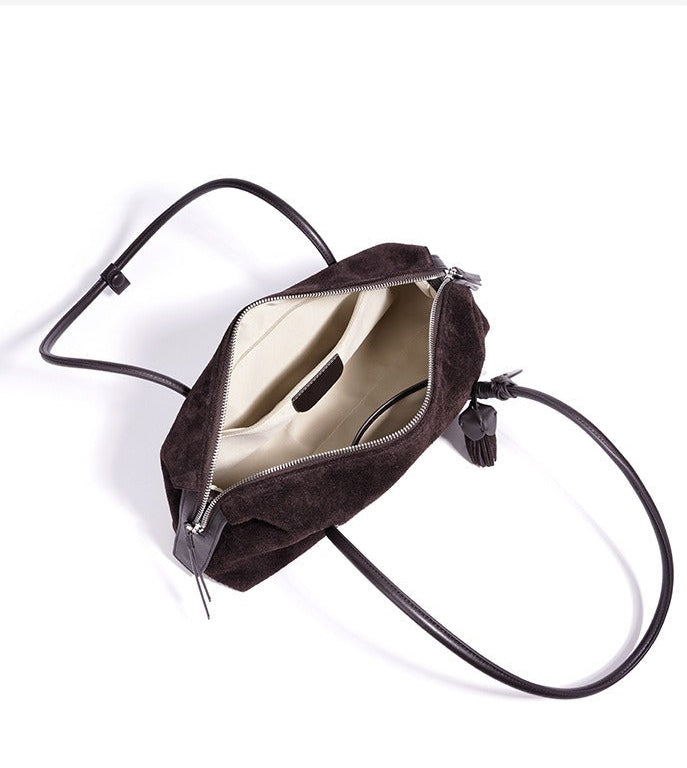 Suede Leaf Charm Shoulder Bag