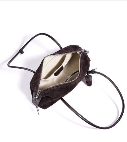 Suede Leaf Charm Shoulder Bag