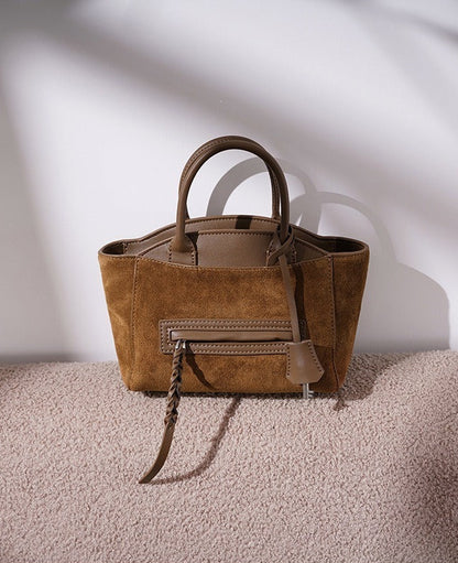 Suede Spliced Cowhide Mini Luggage Tote