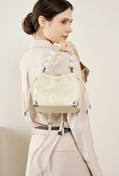 Chic Metallic Leather Drawstring Bag