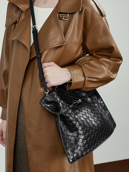 Woven Leather Convertible Tote Bag