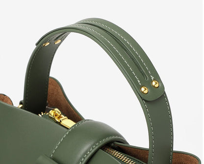 Structured Genuine Leather Bucket Bag