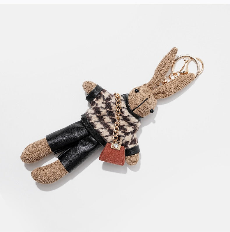 Houndstooth Bunny Plush Bag Charm