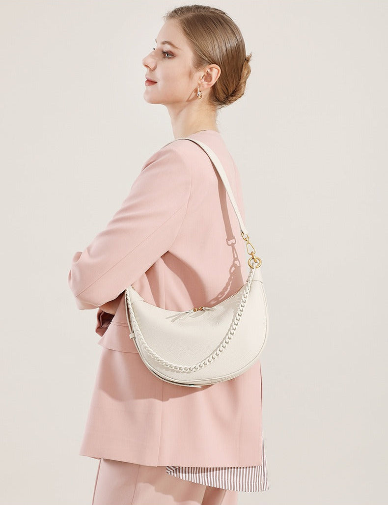Elegant Pebbled Leather Crescent Bag
