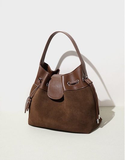 Suede Leather Bucket Shoulder Bag