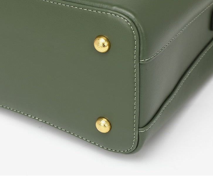 Structured Genuine Leather Bucket Bag