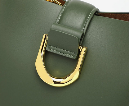 Structured Genuine Leather Bucket Bag