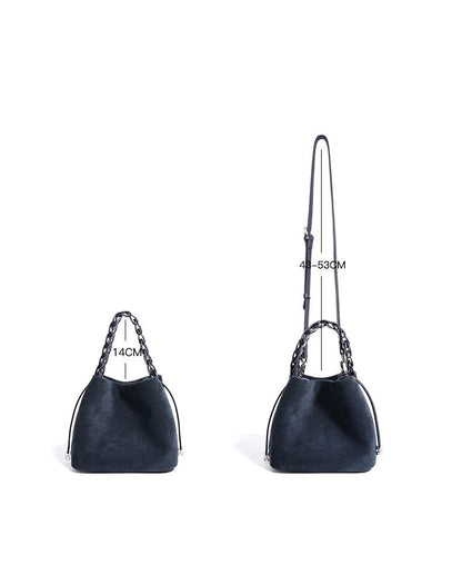 Suede Braided Handle Bucket Bag