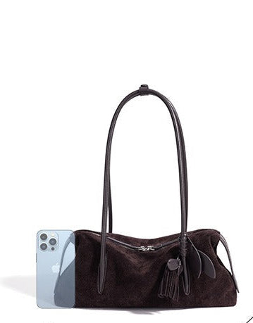 Suede Leaf Charm Shoulder Bag