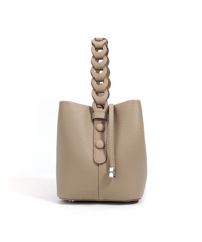 Woven Handle Cowhide Bucket Bag