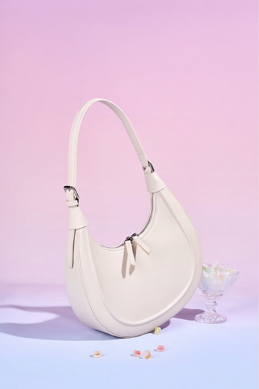 Minimalist Structured Leather Crescent Bag