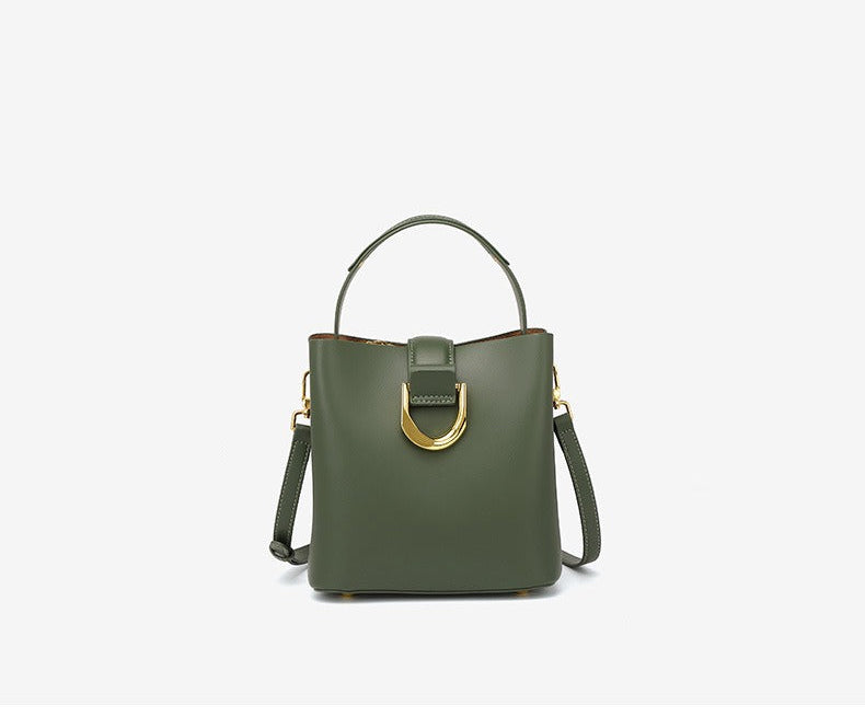 Structured Genuine Leather Bucket Bag