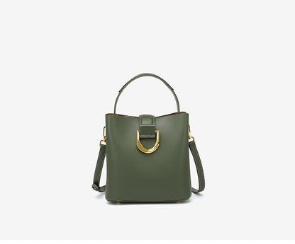Structured Genuine Leather Bucket Bag