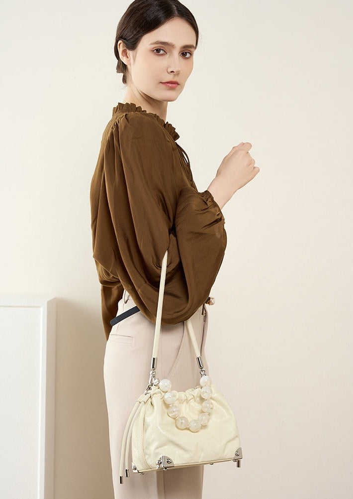 Chic Metallic Leather Drawstring Bag