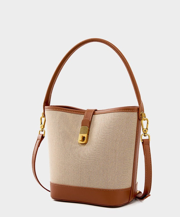 Minimalist Canvas Leather Bucket Bag