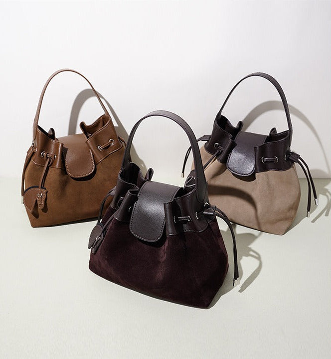 Suede Leather Bucket Shoulder Bag