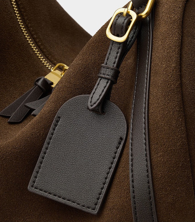 Suede Leather Shoulder Boston Bag