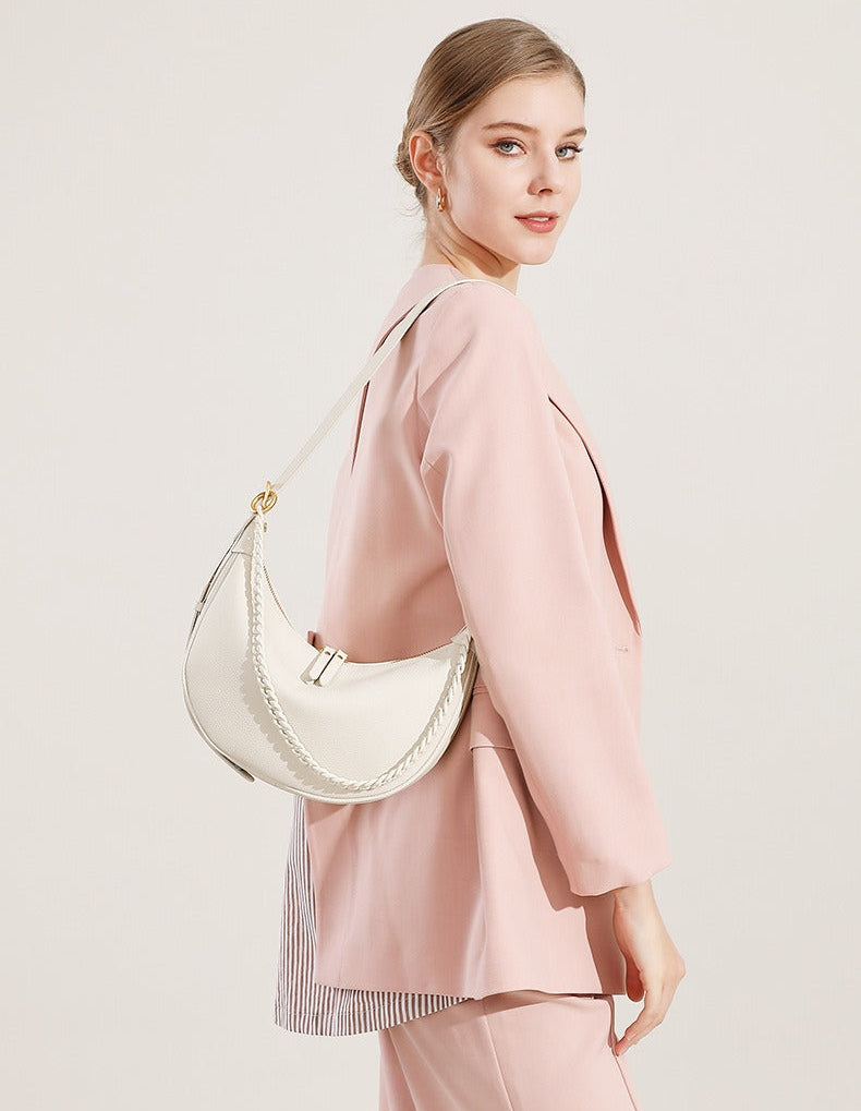 Elegant Pebbled Leather Crescent Bag