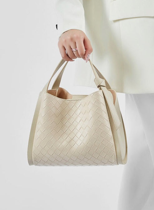 Woven Leather Bucket Tote Bag