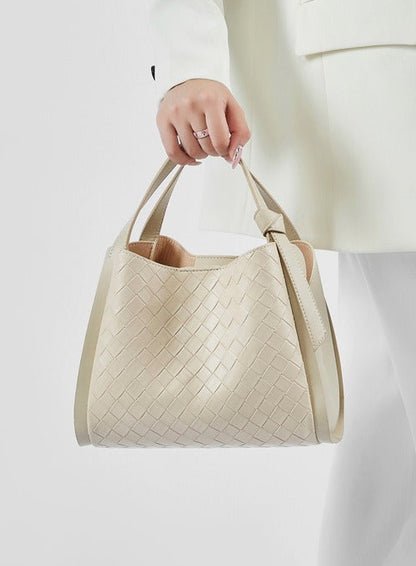 Woven Leather Bucket Tote Bag