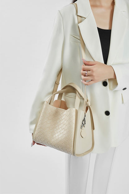Woven Leather Bucket Tote Bag