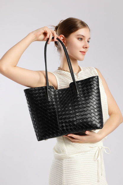 Woven Cowhide Shoulder Tote Bag