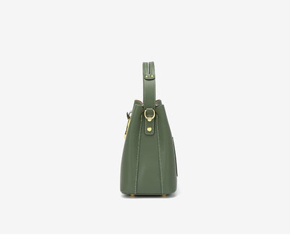 Structured Genuine Leather Bucket Bag