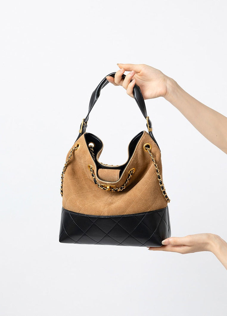 Quilted Suede Chain Bucket Bag