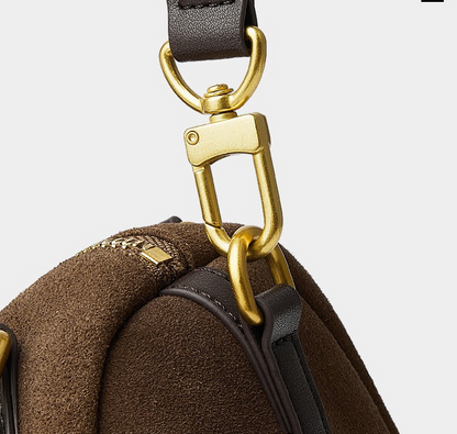Suede Leather Shoulder Boston Bag