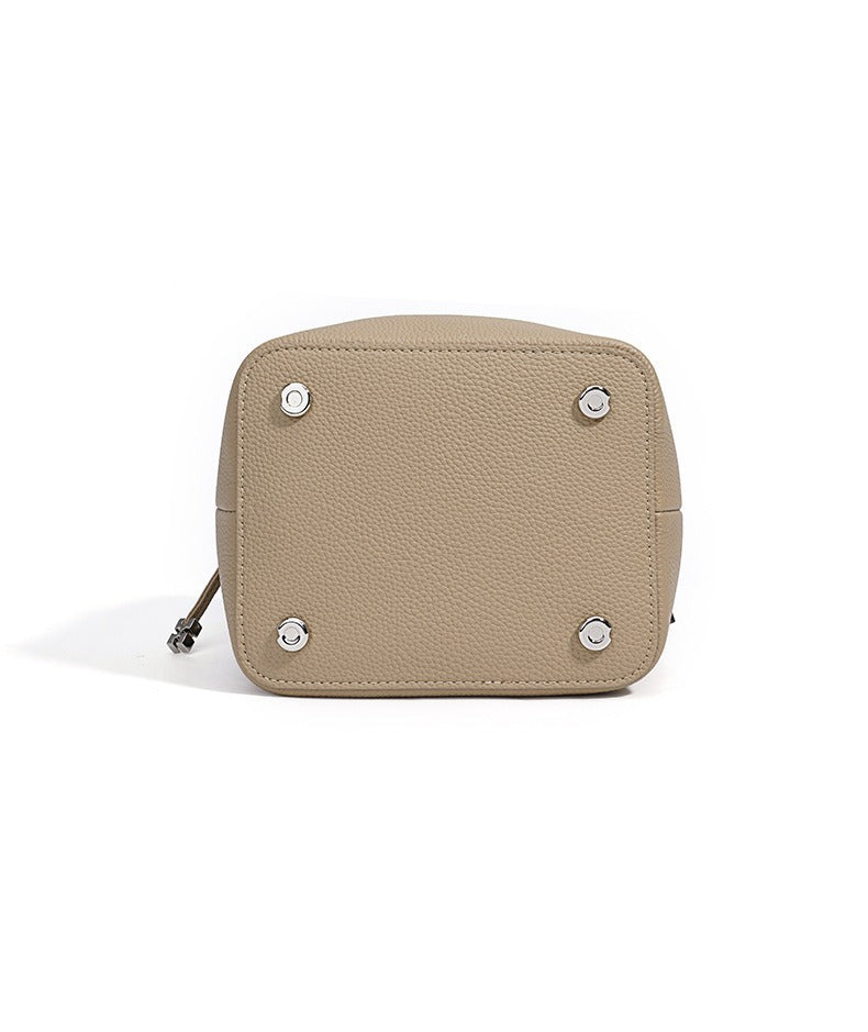 Woven Handle Cowhide Bucket Bag