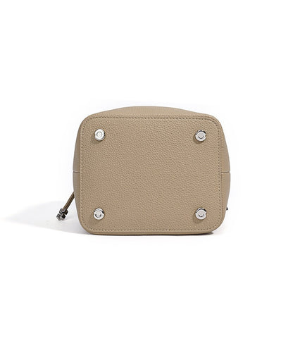 Woven Handle Cowhide Bucket Bag