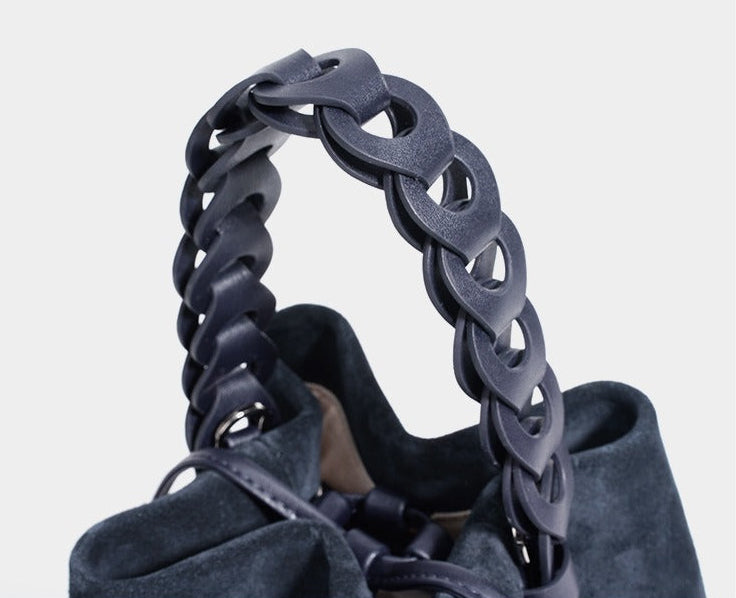 Suede Braided Handle Bucket Bag