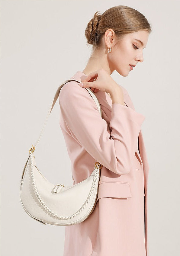 Elegant Pebbled Leather Crescent Bag