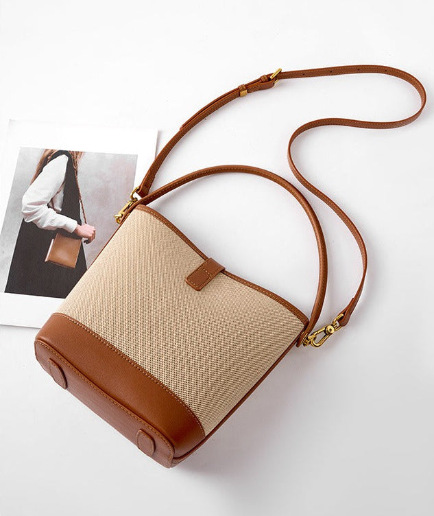 Minimalist Canvas Leather Bucket Bag
