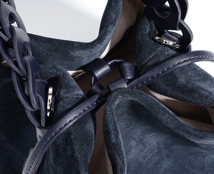 Suede Braided Handle Bucket Bag